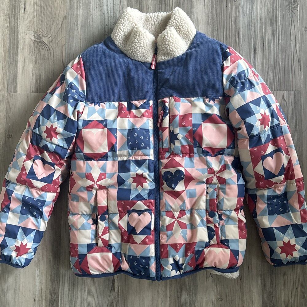 NEW Mini Boden Kids' Borg Collar Puffer Jacket Winter Coat Preppy Size 11-12